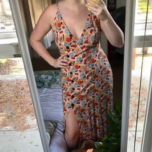 UO button down linen fruit dress